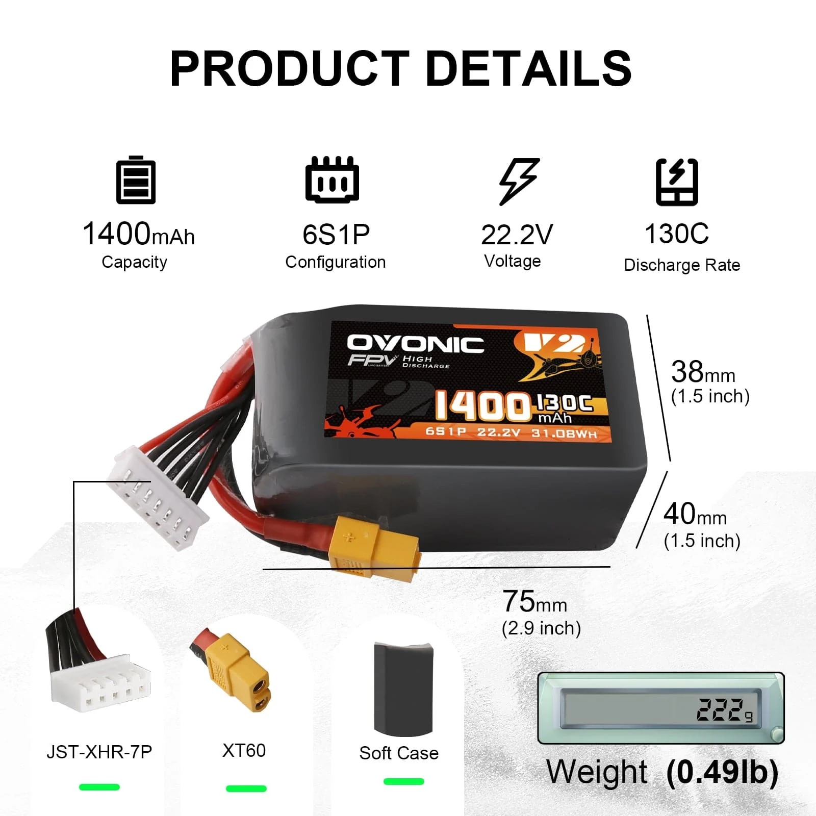 Drone Battery Bag - Batteria LiPo Ovonic 6S 1400mAh 130C